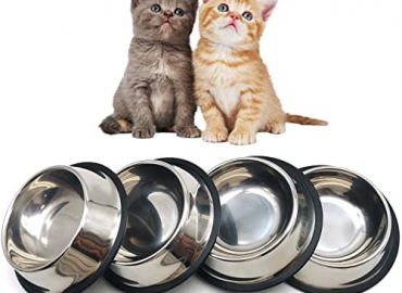 PINVNBY Stainless Steel Cat Dog Bowls Non-Slip Cats Water Dish Stackable Pet Feeding Bowl Metal Pet Bowls Strong Durable Multifunctional Replacement 4PCS