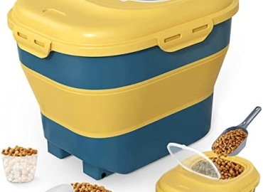 Airtight Dog Food Storage Container/Collapsible Rice Food Storage Containers/30 Lb Cat Dog Food Container/50 Lb Rice Containers/Pet Food Storage Containers with Folding Bowl/Cup/Scoop for Kicken/Room