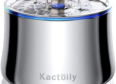 Stainless Steel Cat Water Fountain, 84oz/2.5L Pet Water Fountain BPA-Free, Flower Mode Automatic Stainless Steel Water Fountain for Cats Inside, Metal Cat Fountain with USB Adapter, Clean Brush&Cloth