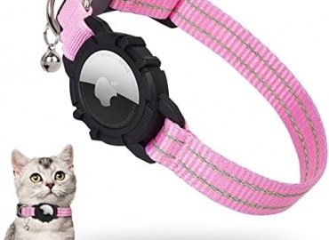 AirTag Cat Collar, FEEYAR Integrated Apple Air Tag Cat Collar, Reflective GPS Cat Collar with AirTag Holder and Bell [Black], Lightweight Tracker Cat Collars for Girl Boy Cats, Kittens and Puppies