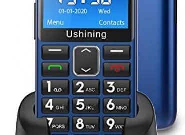 Ushining Seniors Cell Phones Unlocked SOS Button Hearing Aid Compatible 3G AT&T Senior Basic Cell Phones Large Volume 2.4 Inch HD Screen Unlocked Feature Phones with Charging Dock (Blue)