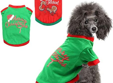 BWOGUE 2 Pack Christmas Dog Shirts for Pet Clothes Soft Breathable Puppy Shirts Printed Pet T-Shirt Puppy Dog Clothes for Small Dogs Cats Christmas Cosplay,XS