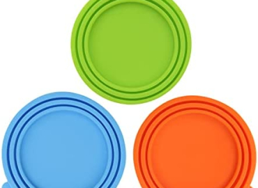 SHENQIDZ 3 Pack Pet Food Can Covers Lids Universal BPA Free & Dishwasher Safe/Silicone Dog&Cat Food Can Lid Covers (green+blue+orange)