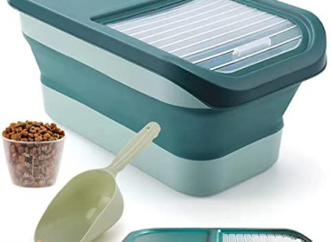 LKSTK Collapsible Pet Food Container with Lids, 13 LB Dog Food Storage Container, Airtight Cat Food Containers with Measuring Cup and Scoop, Foldable Kitchen Rice Storage for Pet Food, Cereal, Coffee