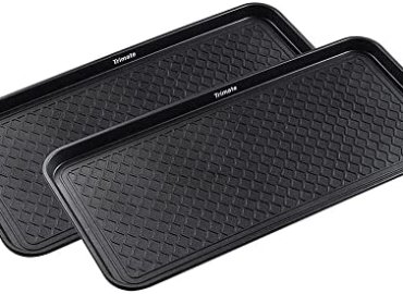 All Weather Boot Tray, 2 Pack by Trimate -Water Resistant Plastic, Multi-Purpose for Shoes, Pet Feeding Trays, Garden-Mudroom Entryway, Garage, Indoor or Outdoor — Large, 30″x15″ — (Black)