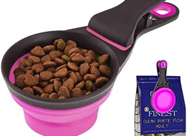 Collapsible Dog Food Scoop with Bag Clip and Measuring Cup, Pet Food Scoop for Cats, Dogs, and Small Pets – Cat Food Scoop Dog Food Scooper for Containers