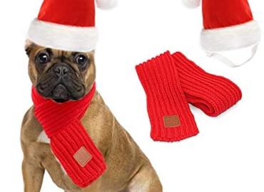 RYPET Dog Santa Hat and Scarf – Christmas Dog Costumes Pet Santa hat Christmas Dog Scarf for Small Medium and Large Dogs