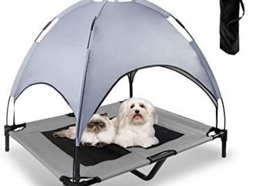 Topmart Elevated Dog Bed,Dog Cot with Removable Canopy,Portable Indoor & Outdoor Pet Bed,Easy to Assemble,Breathable Fabric,with Extra Carrying Bag,Suitable for Camping Traveling Beach Lawn