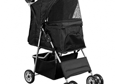 VIVO Black 4 Wheel Pet Stroller for Cat, Dog and More, Foldable Carrier Strolling Cart, STROLR-V001K