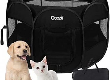 GOOZII Portable Pet Playpen, Foldable Dog Cat Playpen (Black Color/Multi Sizes) Indoor Outdoor, Soft Oxford Pet Exercise Play Tent Kennel Crate for Small Animals + Free Carrying Case