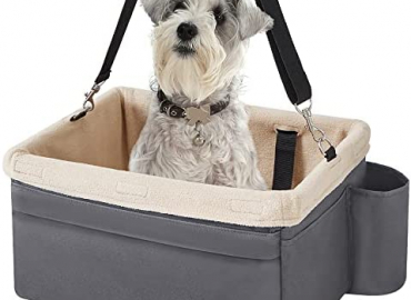 FEANDREA Dog Car Seat, Pet Booster Seat for Small Dogs up to 18 lb, with Adjustable Straps, Removable Washable Fleece Liner, 4 Pockets, for Front Seats, Back Seats