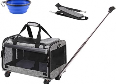 Cat Carrier, Airline Approved Dog Carrier with Wheels, Pet Carrier Airline Approved for Pet with Telescopic Walking Handle,Easy to Fold,Grey
