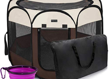 Hepeeng Portable Foldable Pet Playpen and Puppy playpen Pet Tent with Carrying Case Collapsible Travel Bowl Indoor/Outdoor Use with Water Resistant and Removable Shade Cover for Dog/Cat/Pet