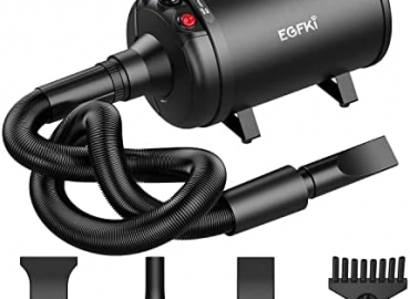EGFKI Dog-Hair-Dryer, 5.2HP/ 3800W High Velocity Pet Blow Dryer with Heater for Grooming, Speed Temperature Adjustable Dog Blower Grooming Dryer with 4 Nozzles