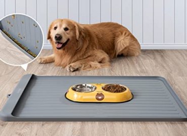 AECHY Dog Mat for Food and Water, 36”x24” Silicone Dog Food Mat with a Pocket for Collect Residue, Non Slip Dog Bowl Mat Anti-bite Pet Food Mats Waterproof with Edges Dog Cat Food Tray