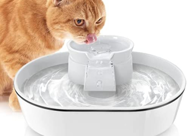 PLOOHT Ceramic Cat Water Fountain, 3.0L/102oz Large Capacity Automatic Ceramic pet Fountain Dog Water Bowl , Ultra-Quiet Pump and 2 Replacement Filters & for Cats, Dogs, Multiple Pets