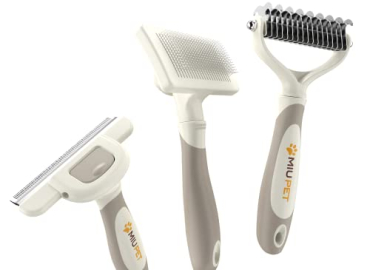 MIU PET Professional Long Haired Dog Grooming Kit – Dog Grooming Brush, Dog Deshedding Brush and Self-Cleaning Slicker Brush for Dogs 3 in 1 Dog Brush Set Gift Box for Long Hair Dogs Owners