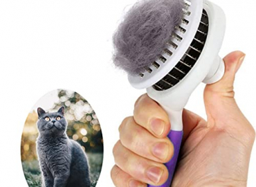 Cat Grooming Brush, Self Cleaning Slicker Brushes for Dogs Cats Pet Grooming Brush Tool Gently Removes Loose Undercoat, Mats Tangled Hair Slicker Brush for Pet Massage-Self Cleaning (Purple)