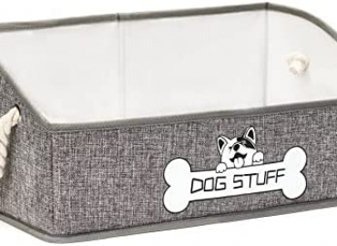 Thankspaw Dog Toy Box, Large Dog Toys Storage with Handle, Fabric Trapezoid Dog Toy Bin, Collapsible Basket Chest Organizer, Perfect for Pet Toys, Blankets, Dog Toys and Accessories