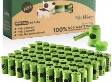 Pets N Bags Dog Waste Poop Bags, Dog Bags for Poop , Refill Rolls (60 Rolls / 900 Count, Unscented), Includes Dispenser