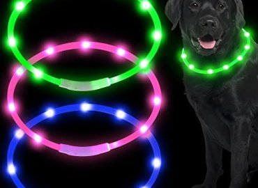 3 Pieces LED Dog Collar Light Up Dog Collars USB Rechargeable Water Resistant Pet Collar Cuttable Glowing Dog Collar Pet Safety Necklace Loop for Dogs, Pink, Green, Blue (Classic Style)