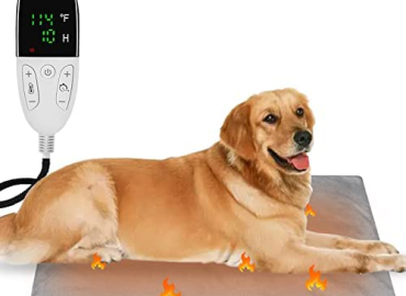 FONESO Pet Heating Pad, Temperature Adjustable Dogs Heating Pad with Cover, Electric Cats Heated Mat with Timer/ Chew Resistant Cord, Waterproof and Safety Designed Indoor/ House Heater