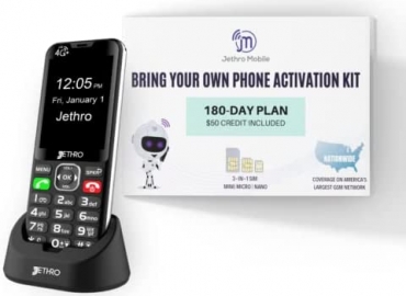 Jethro SC490 4G Unlocked Senior Cell Phone with 6-Month Unlimited Talk & Text Plan, Big Buttons, Simple for Elderly & Kids, Includes Charging Dock & 3-in-1 Size Prepaid SIM Card USA, FCC/IC Certified