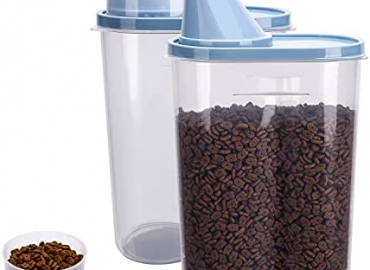 GreenJoy 2 Pack 2lb/2.5L Pet Food Storage Container with Measuring Cup, Can Covers and Bowl for Small Dog, Cat, Waterproof-BPA Free