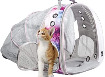 Back Expandable Cat Backpack Carrier, Fit up to 12 lbs, Space Capsule Expandable Pet Carrier Backpack for Cat and Small Puppy