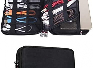 BUBM Double Layer Electronic Accessories Organizer, Travel Gadget Bag for Cables, USB Flash Drive, Plug and More, Perfect Size Fits for iPad Mini (Medium, Black)