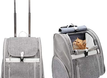 Lollimeow Pet Rolling Carrier, Dog Backpack with Wheels,Cats,Puppies Travel Bag with Wheels,Dog Trolley(Grey)