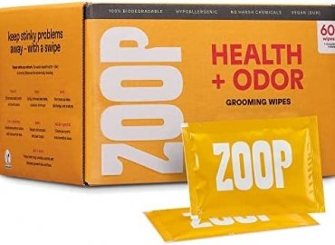 ZOOP Dog Wipes – Unique Natural Formula Eliminates Whole-Body Odor from Eyes, Ears to Paws and Butt – Pet Grooming/Bath Wipes for Dogs & Cats | Fragrance-Free | 60 Count