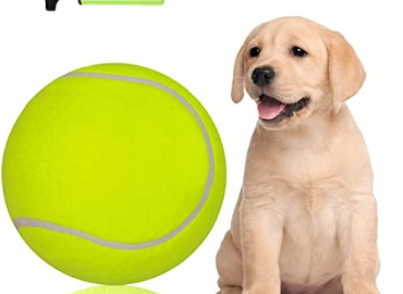 PULEEBO Big Tennis Ball for Dogs-9.5″ Inflatable Giant Tennis Balls Large Pet Toys for Outdoor/Indoor Sports Oversize Dog Toy Ball for Small/Medium/Large Dogs Funny Gifts
