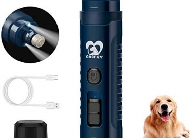 Casfuy Dog Nail Grinder with 2 LED Light for Large Medium Dogs – 3X More Powerful 2-Speed Electric Pet Nail Trimmer Rechargeable Quiet Painless Paws Grooming & Smoothing Tool