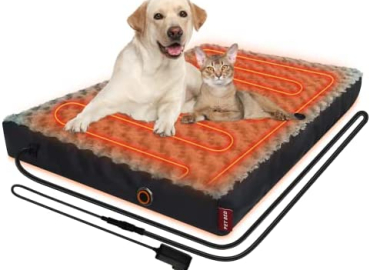Heated Dog Bed, 12V Safe Voltage Far Infrared Electric Heating Arthritis Orthopedic Dog Bed with Thickened Memory Foam, AexInbo Heated Pet Bed with Waterproof Cover for Medium Dogs, Large Dogs