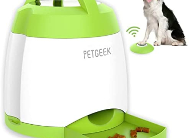PETGEEK Treat Dispenser Dog Toys, Automatic Pet Feeder with Dual Power Supply and Remote Control, Dog Puzzle Toys and Interactive Dog Toys in One for Indoor or Outdoor Play