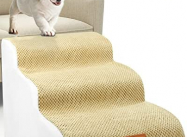 TNELTUEB High Density Foam Dog Stairs 3 Tiers, Extra Wide Deep Dog Steps, Non-Slip Dog Ramp, Soft Foam Pet Steps, Best for Dogs Injured,Older Cats,Pets with Joint Pain, with 1 Dog Rope Toy (Yellow)