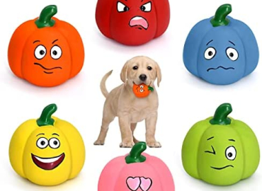 Malier 6 Pack Squeaky Halloween Dog Toys, Halloween Thanksgiving Funny Pumpkin Latex Dog Balls Puppy Toys Interactive Play Dog Toys for Puppy Small Dogs Pets (Pumpkin)