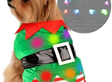 Sebaoyu Christmas Dog Dresses New Year Winter Pet Puppy Sweater with Color Light Warm Cat Christmas Clothes Costume Outfit Xmas Doggy Cosplay Apparel Party Clothing for Small Medium Dogs (Small)