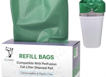 PetFusion Cat Litter Pail/ Dog Waste Station Compatible Bags, 15-Count. Compostable, Plastic-Free, Durable, Green Opaque Color. Eco-Friendly Replacement Liner Bags