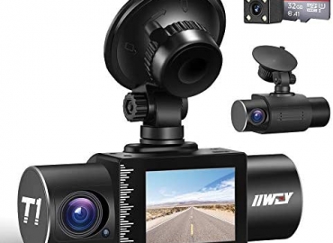 iiwey Dash Cam Front Rear and Inside 1080P Three Channels with IR Night Vision Car Camera SD Card Included Dashboard Camera Dashcam for Cars HDR Motion Detection and G-Sensor for Car, Taxi, Uber