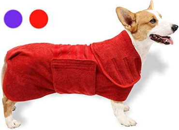 GZDDG Dog Bathrobe Towel, Pet Drying Moisture Absorbing Bath Robe, Adjustable Microfibre Dog Bathrobe Fast Dry Dressing Gown Quick Drying Pajamas Toweling Super Absorbent Pet Robe Coat