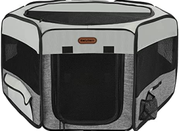 Seiyierr Dog Playpen, Portable Pet Playpen, Puppy Playpen, Cat Playpen with Carrying Case, Dog Playpen for Small Dogs Indoor/ Outdoor, Removable Mesh Shade Cover