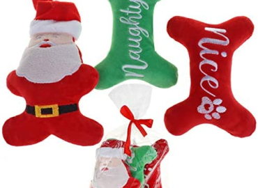 Dog Christmas Toys Pack,Santa Puppy Toy and Plush Pet Squeaky Bone Toys