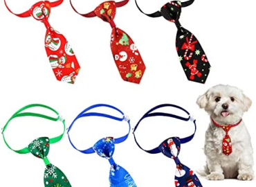 Frienda 6 Pieces Christmas Dog Ties Adjustable Small Pet Bow Tie Xmas Puppy Neckties for Christmas Festival Dog Grooming Accessories