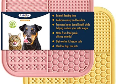 Feeding Mat for Dogs & Cats 2 Pack, Slow Feeder & Non-Slip Design, Pet Calming Dog Treat Mat Anxiety Relief Dog Cat Training, Perfect for Yogurt, Peanut Butter