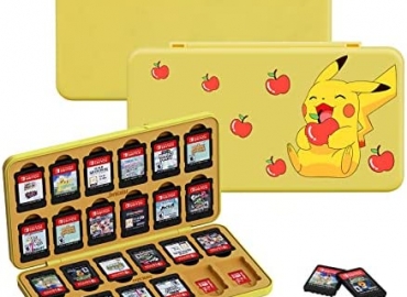 JINGDU 24-Slot Switch Game Case for Switch Games & Micro SD Cards, Hard Shell, Soft Lining, [Shockproof, Portable], The Switch Game Holder Suitable for Switch, Lite & OLED Games, Apple & Pika