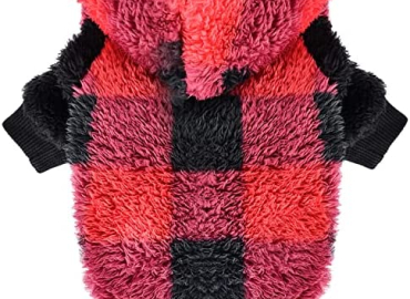 Sebaoyu Dog Sweaters for Small Dogs, Fleece Dog Hoodie Clothes, Winter Cute Warm Plaid Leopard Puppy Chihuahua Sweater, Pet Doggie Sweatshirt for Yorkie Teacup, Cat Apparel