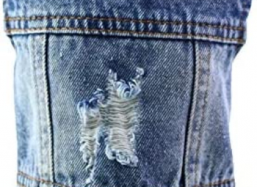 FuQiBasics Pet Clothes Dog Jeans Jacket Cool Blue Puppy Denim Dog Shirts for Small Medium Dogs Cats Lapel Vests Classic Vintage Washed Dog Clothes Scratch Design Dog Coat