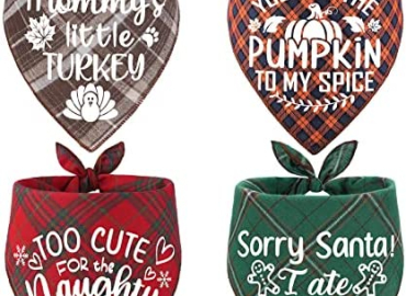 Thanksgivng Christmas Dog Bandanas – Classic Fall Plaid Christmas Xmas Dog Bandana Triangle Pet Scarf Bibs Kerchief Holiday Accessories Decoration